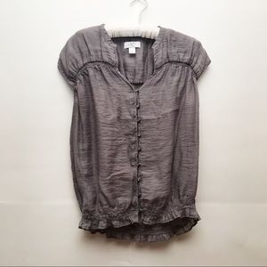 Loft Ann Taylor Top Gray Blouse Short Sleeve Sz M